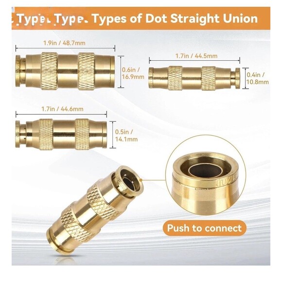 27 Piece Brass DOT Air Line Fittings Kit Push Lock Quick Connect 1/4" 3/8" 1/2" - Picture 4 of 10